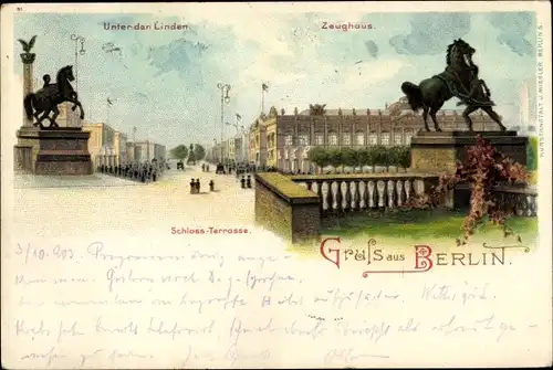 Litho Berlin Mitte, Unter den Linden, Zeughaus, Schloss Terrasse