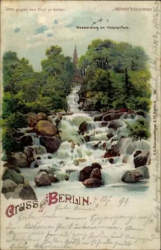 Halt gegen das Licht Litho Berlin Kreuzberg, Wassersturz im Viktoria Park, Meteor 88690