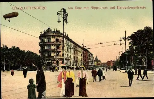 Ak Berlin Charlottenburg, Am Knie mit Hippodrom und Hardenbergstraße, Zeppelin