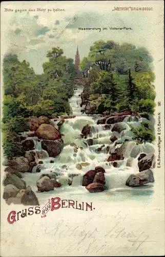 Halt gegen das Licht Litho Berlin Kreuzberg, Wassersturz im Viktoria Park, Meteor 88690