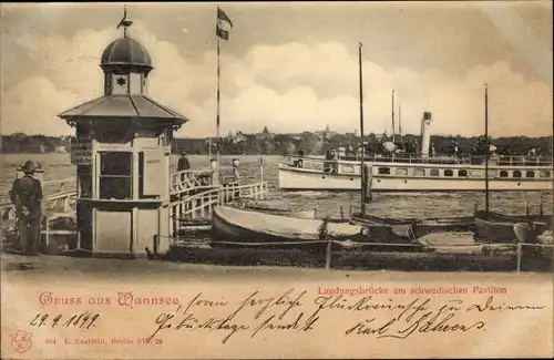 Ak Berlin Zehlendorf Wannsee, Landungsbrücke am schwedischen Pavillon