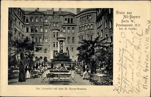 Ak Berlin Tiergarten, Bayerhof mit Löwenhof und St Georg Brunnen