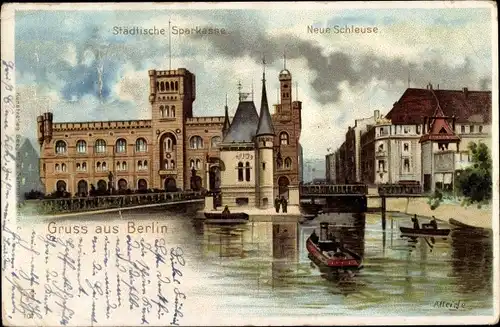 Künstler Litho Heide, A., Berlin Mitte, Städtische Sparkasse, Schleuse