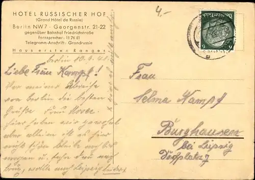 Ak Berlin Mitte, Hotel Russischer Hof, Georgenstraße 21-22