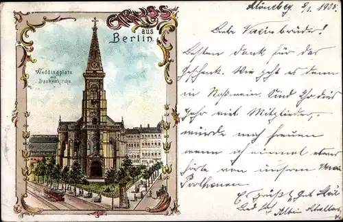 Litho Berlin Wedding, Weddingplatz, Dankeskirche