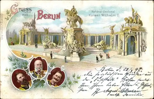 Litho Berlin Mitte, Nationaldenkmal, Kaiser Wilhelm I, Wilhelm II, Friedrich III