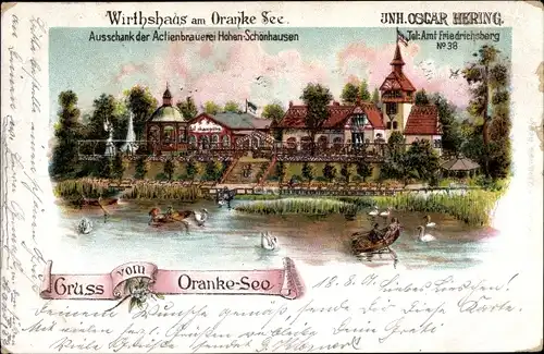 Litho Berlin Lichtenberg Alt Hohenschönhausen, Wirtshaus am Orankesee