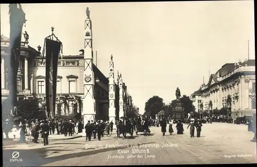 Ak Berlin Mitte, Berlin im Festschmuck z. Regierungsjubiläum, Kaiser Wilhelm II., Unter d. Linden