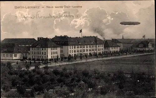 Ak Berlin Steglitz Lankwitz, Neue Garde-Train-Kaserne, Zeppelin