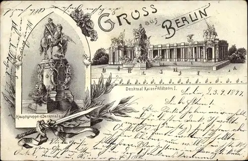 Litho Berlin Mitte, Denkmal Kaiser Wilhelm I., Hauptgruppe d. Denkmals