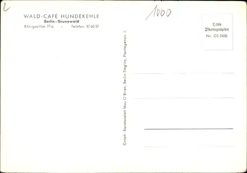 Ak Berlin Wilmersdorf Grunewald, Waldcafé Hundekehle, Königsallee 77 a