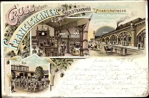 Litho Berlin Mitte, Gasthof Franziskaner, Stadtbahnhof Friedrichstraße