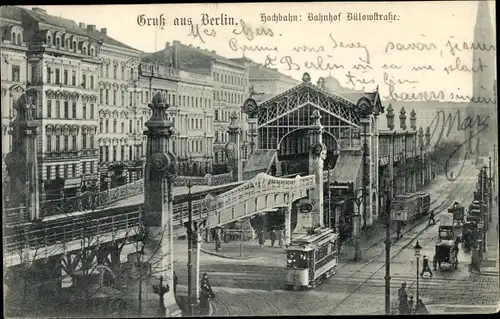 Ak Berlin Schöneberg, Hochbahn, Bahnhof Bülowstraße, Straßenbahnen