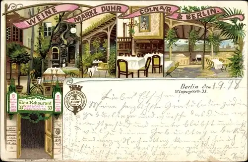 Litho Berlin Mitte, Weinrestaurant Wassmann, Leipziger Straße 33, Duhr & Co.