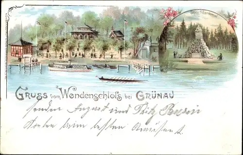 Litho Berlin Köpenick WendenschlossSportdenkmal, brücke, Dampfer