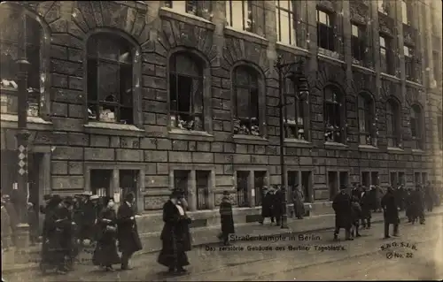 Ak Berlin Mitte, Straßenkämpfe 1919, Spartakusaufstand, zerstörtes Gebäude des Berliner Tageblatt