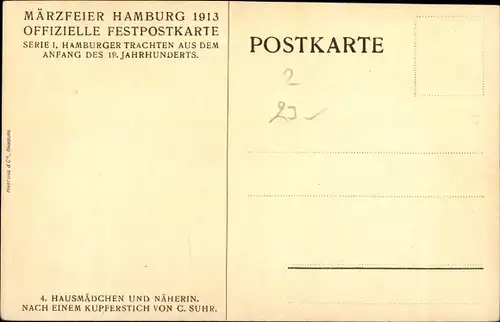 Künstler Ak Suhr, C, Hamburg, Märzfeier 1913, Hausmädchen und Näherin