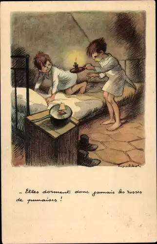 Künstler Ak Poulbot, Francisque, Elles dorment donc jamais, de punaises