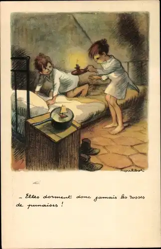 Künstler Ak Poulbot, Francisque, Elles dorment donc jamais, de punaises