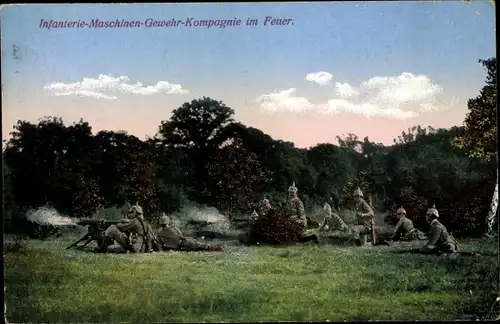 Ak Infanterie Maschinengewehr Kompagnie im Feuer, deutsche Soldaten, I. WK