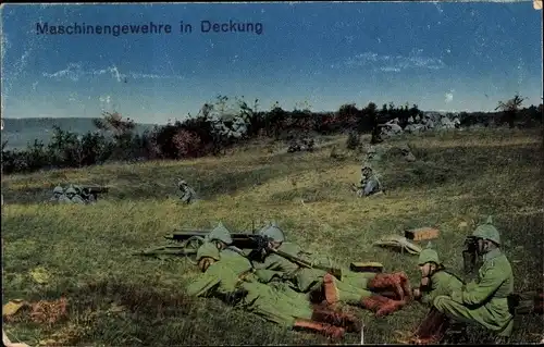 Ak Maschinengewehre in Deckung, deutsche Soldaten, I. WK