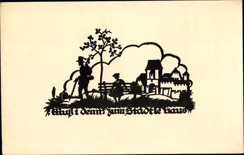 Scherenschnitt Lied Ak Schwindt, A. M., Muss i denn, muss i denn zum Städele hinaus