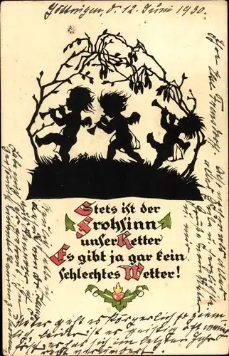 Scherenschnitt Ak Plischke, Georg, Stets ist der Frohsinn unser Retter, Karte Nr 7