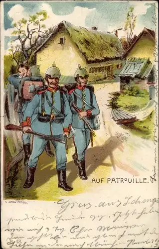 Künstler Litho Auf Patrouille, Deutsche Soldaten in Uniformen, Kuss