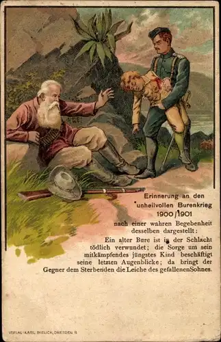 Litho Erinnerung an den unheilvollen Burenkrieg 1900/1901, Soldat, Alter Bure, Kind