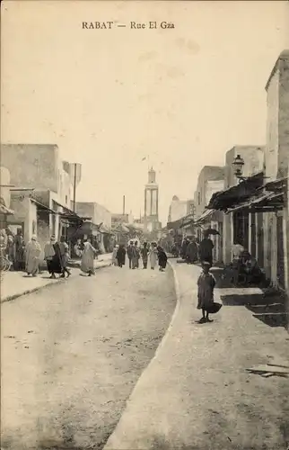 Ak Rabat Marokko, Rue El Gza, Straßenszene