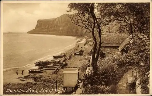 Ak Isle of Wight England, Shanklin Head, Uferansicht, Boote, Felsenküste