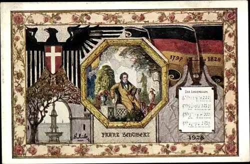 Wappen Ak Wien, Komponist Franz Schubert, 10. Deutsches Sängerbundesfest 1928