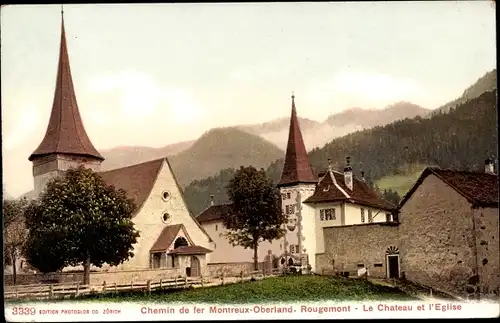 Ak Rougemont Kanton Waadt Schweiz, Le Chateau et l´eglise