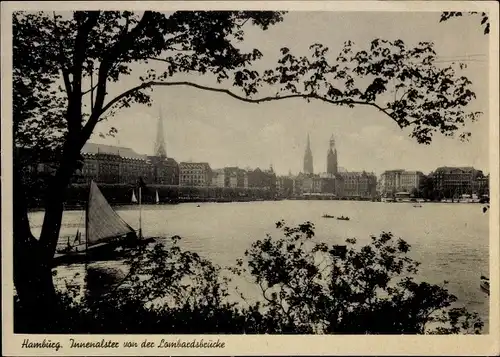 Ak Hamburg Mitte Altstadt, Partie an der Innenalster, Panorama von der Lombardsbrücke