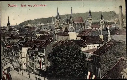 Ak Aachen in Nordrhein Westfalen, Blick vom Marschiertor, Kirchturm