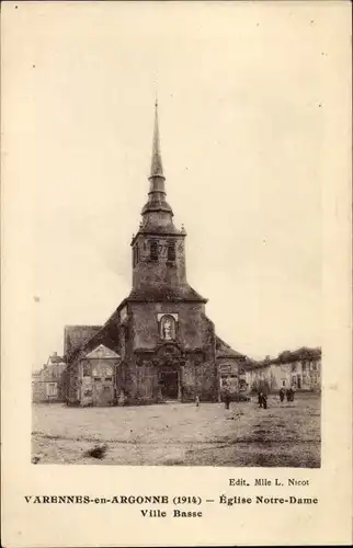 Ak Varennes en Argonne Meuse, Eglise Notre Dame, Ville Basse, Kirche, Außenansicht