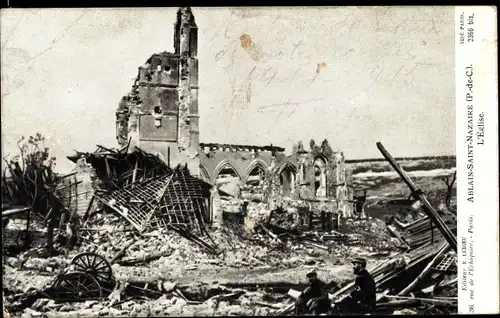 Ak Ablain Saint Nazaire Pas de Calais, l'Eglise, Ruinen