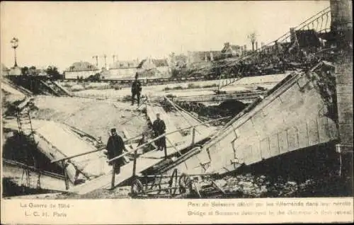 Ak Soissons Aisne, Pont de Soissons detruit par les Allemands dans leur retraite