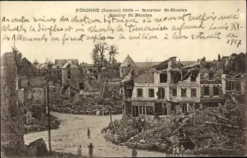 Ak Péronne Somme, 1919, Quartier St-Nicolas, Ruines