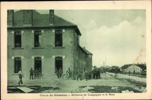 Ak Sissonne Aisne, Camp de Sissonne, Batiment de Compagnie et le Mess