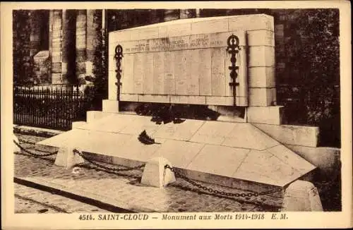 Ak Saint Cloud Hauts de Seine, Monument aux Morts 1914-1918