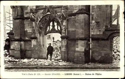 Ak Lihons en Santerre Somme, Ruines de l'Eglise