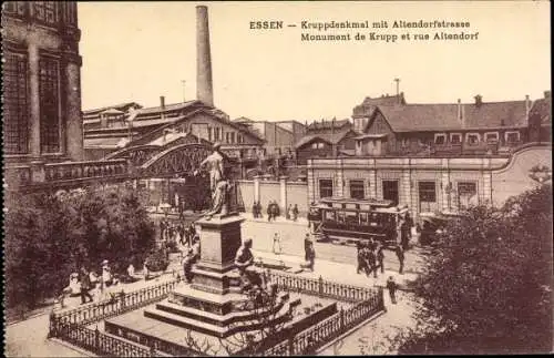 Ak Essen im Ruhrgebiet, Kruppdenkmal mit Altendorfer Str.
