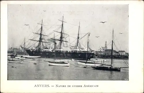 Ak Anvers Antwerpen Flandern, Navire de Guerre Americain