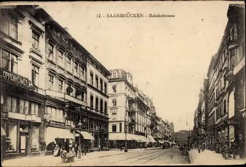 Ak Saarbrücken im Saarland, Bahnhofstraße, Geschäft Oppenheimer, Schirmfabrik Lauterborn, Welthaus