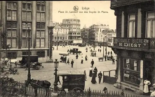 Ak Liège Lüttich Wallonien, Place St. Lambert vue des Degrés St. Pierre, De Diest, Kutsche