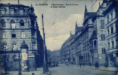 Ak Mainz am Rhein, Bahnhofstraße, Litfaßsäule