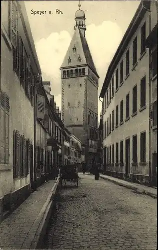 Ak Speyer am Rhein, Gasse, Turm