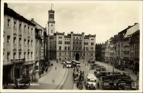 Ak Zittau in der Oberlausitz, Markt mit Rathaus