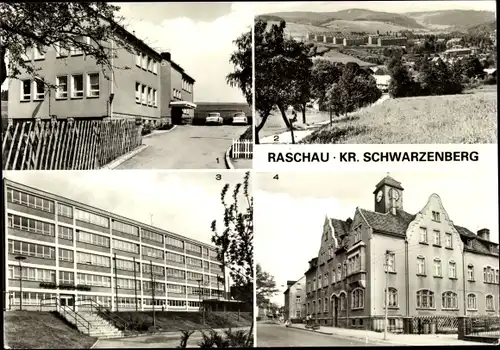 Ak Raschau Markersbach im Erzgebirge Sachsen, Landambulatorium, Paul Blechschmidt Oberschule